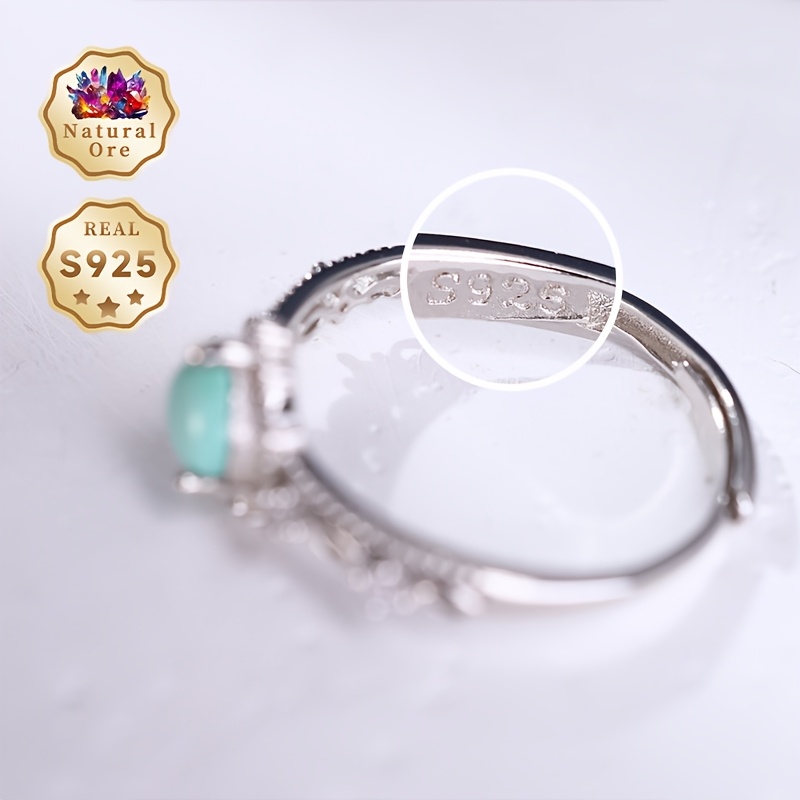 Women's Adjustable 925 Silver Ring with Natural Turquoise Gemstone